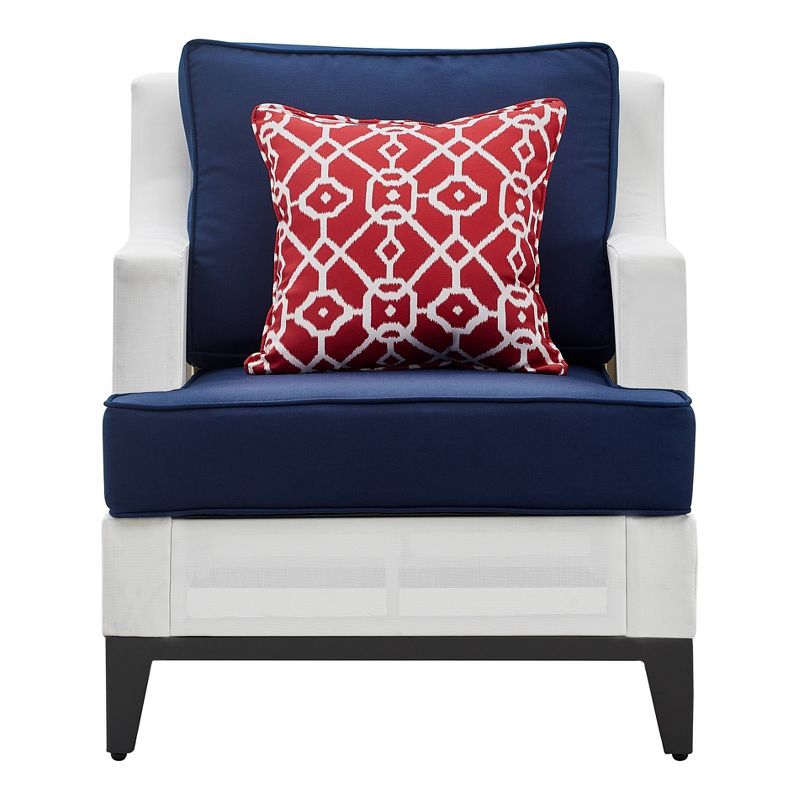 Hampton Outdoor Mesh Chair with Cushions - White & Navy - Finch