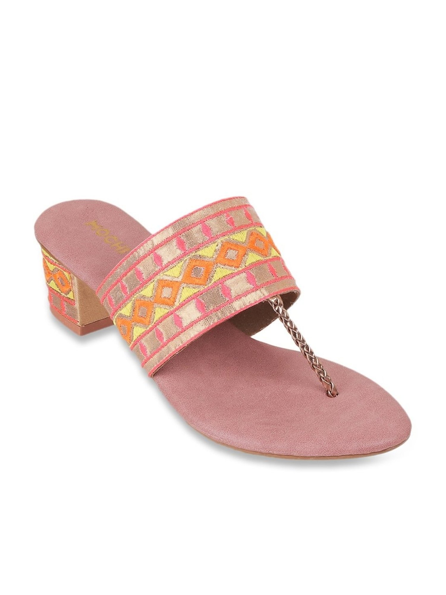 Mochi Women's Rose Gold T-Strap Sandals