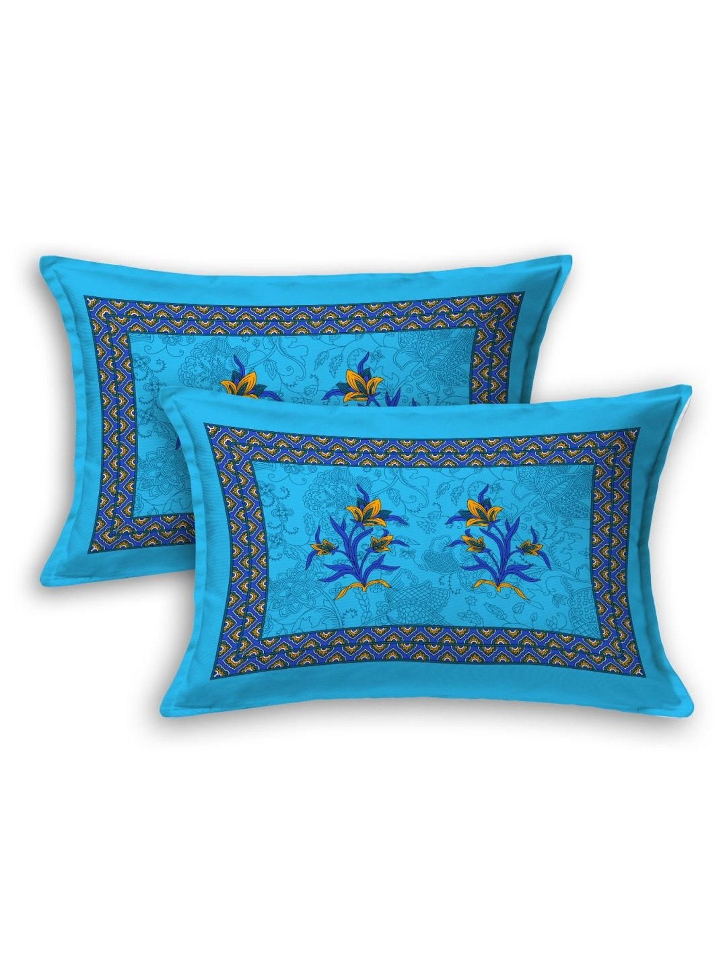 Living Roots Multicolor Jaipuri Printed Cotton Bed Sheet with 2 Pillow Cover