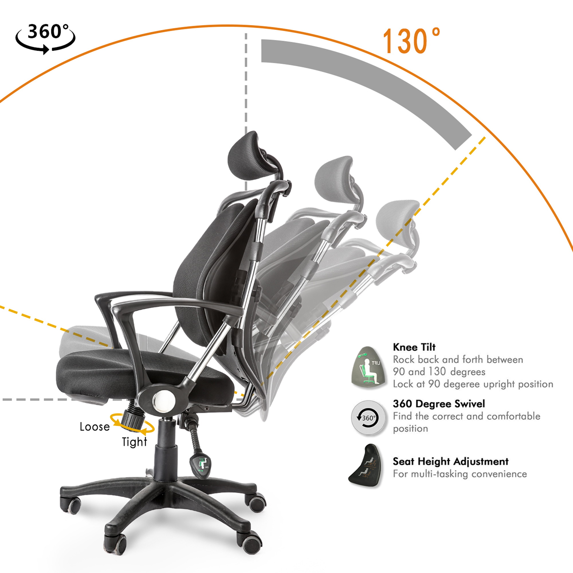 Ergonomic Office Chair Desk Computer High Back Swivel Chair Managerial Executive Chair with Adjustable Headrest & Back Support