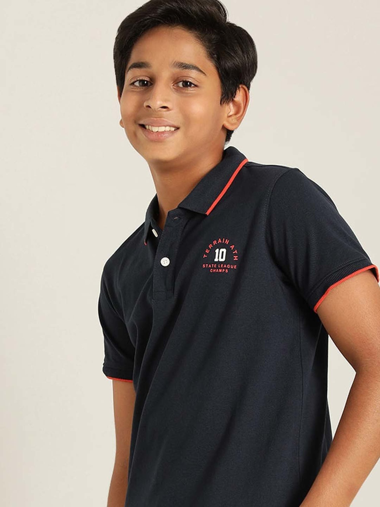 Indian Terrain Kids Navy Printed Polo T-Shirt