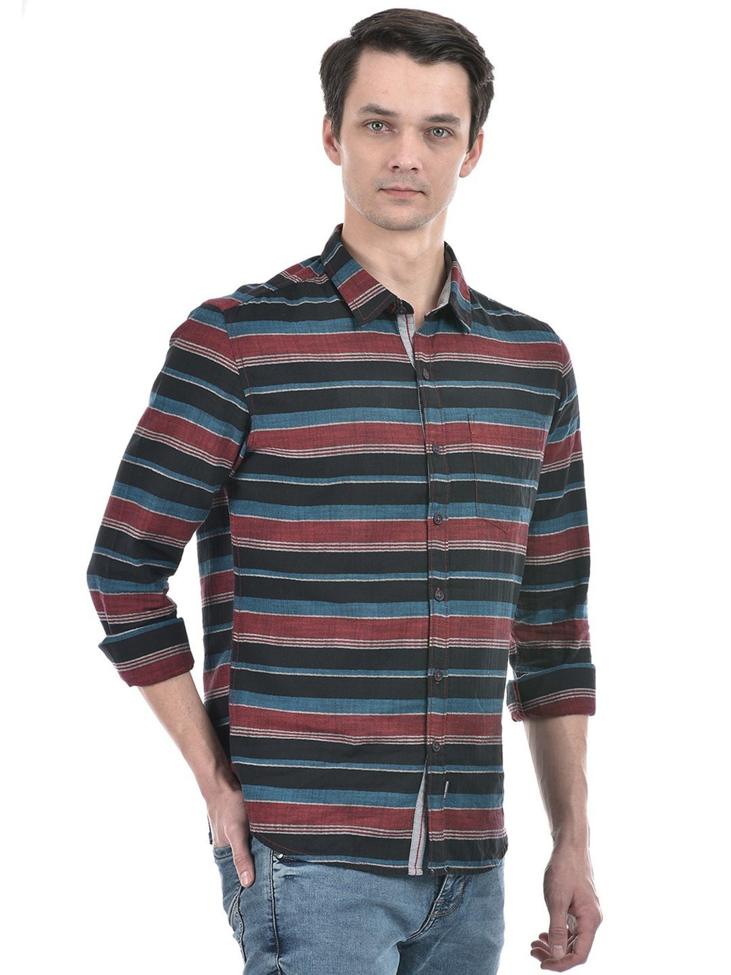 Numero Uno Multicolored Cotton Slim Fit Striped Shirt