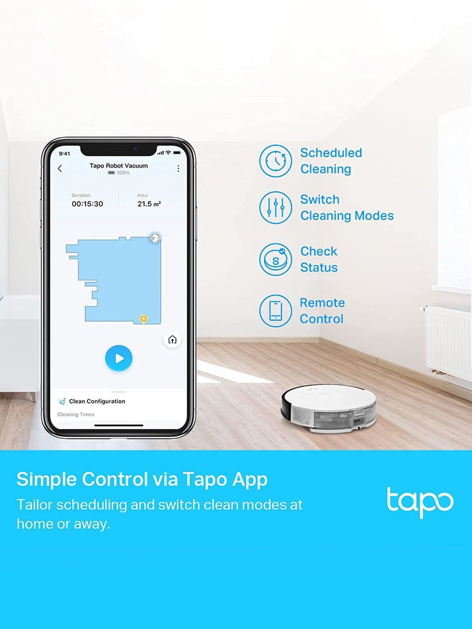TP-Link Tapo RV10 Plus Robotic Vacuum Cleaner & Mop + Smart Auto-Empty Dock (White)