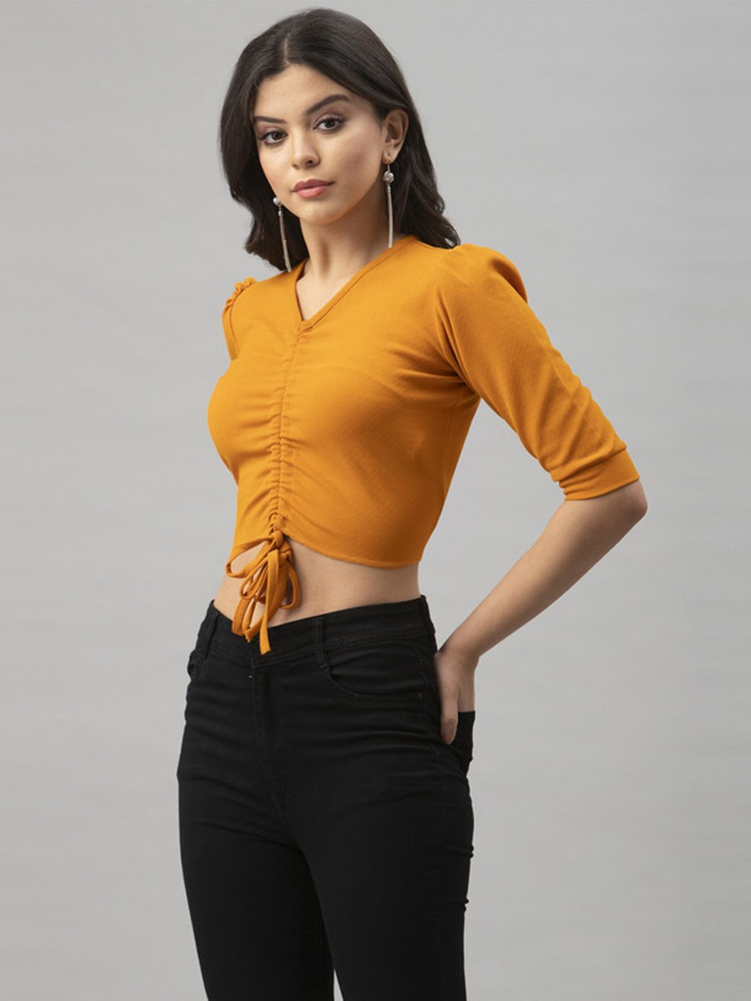 SELVIA Mustard Regular Fit Crop Top