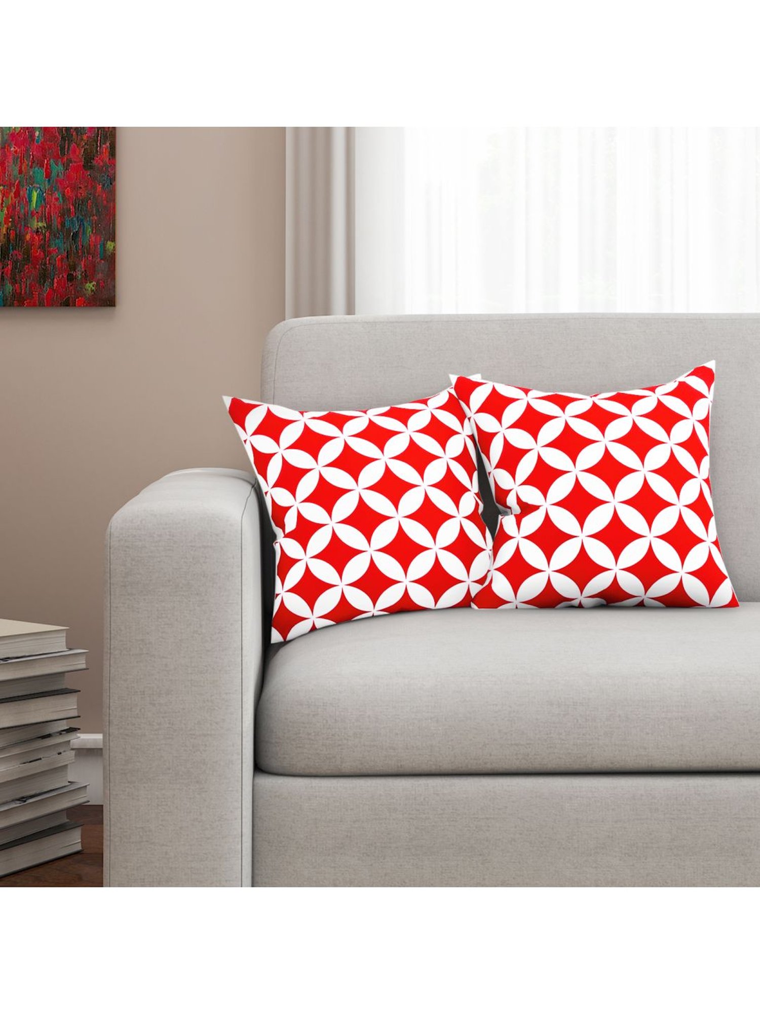 SEJ by Nisha Gupta Red & White Cushion Covers - Set of 2