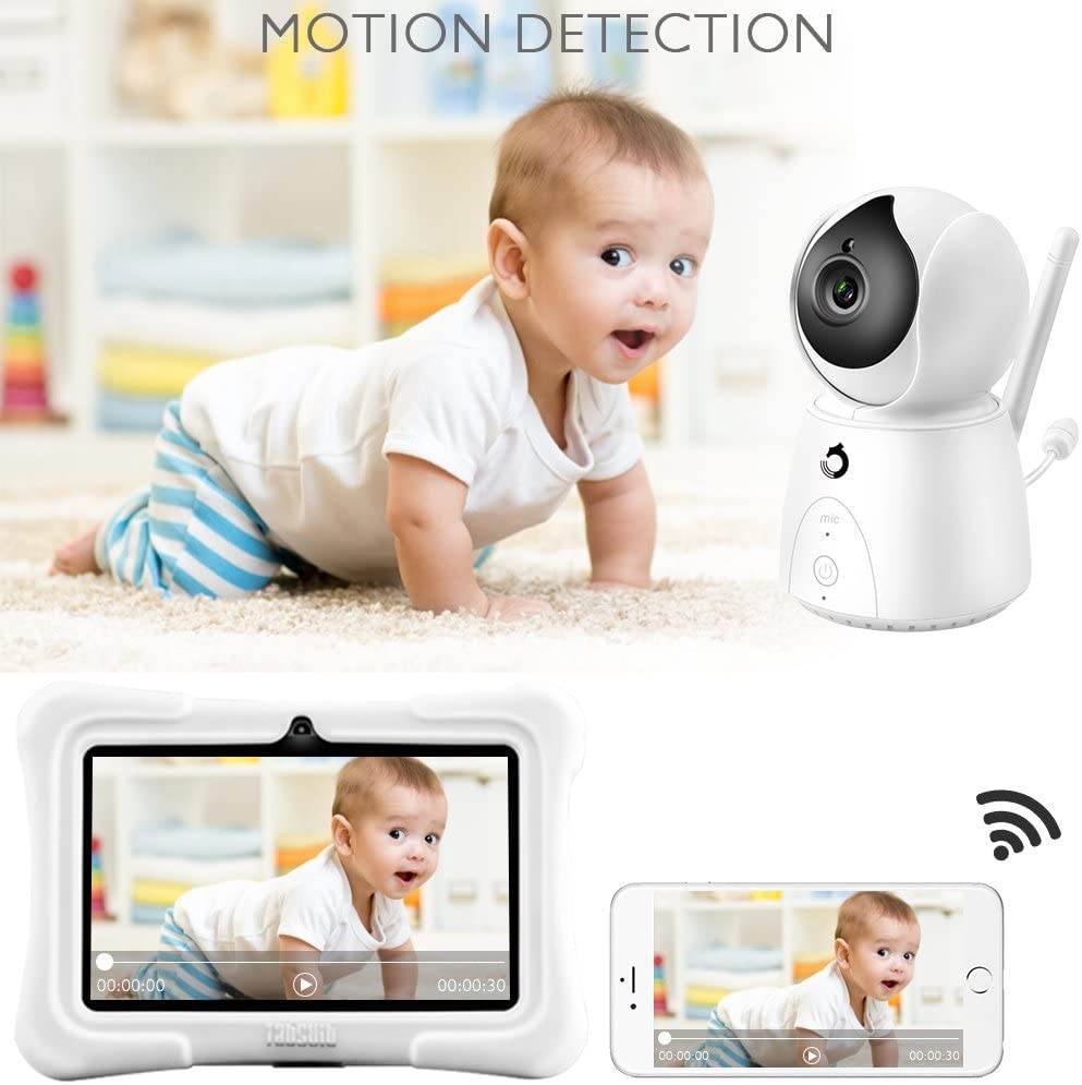Dragon Touch FUTURE 1 720P Baby Monitor with 7 Inch IPS LCD Touch Screen Tablet, Digital Camera, Temperature Monitoring, Remote Camera Pan-Tilt-Zoom, Lullaby, Night Vision, Two Way Audio and Recording