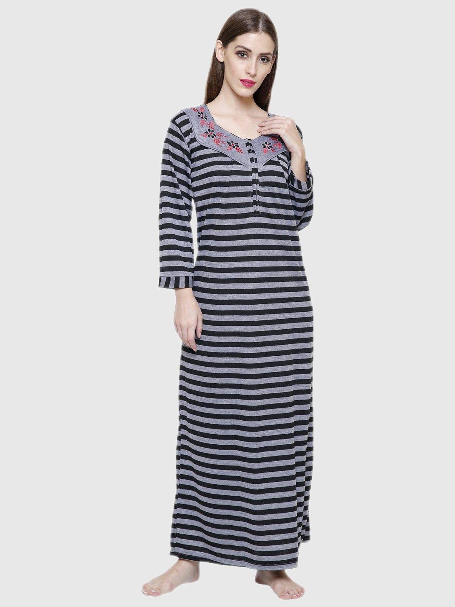 Secret Wish Grey Stripes Night Dress