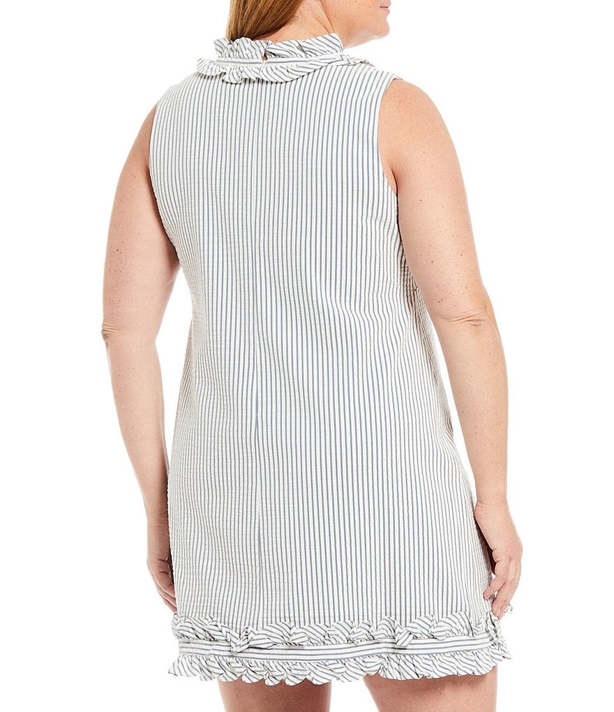 Eliza J Plus Size Sleeveless Seersucker Ruffle Mock Neck Sheath Dress