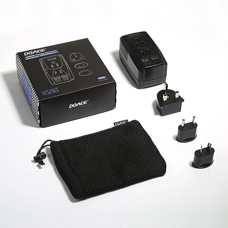 Upgraded  C11 2000W Travel Voltage Converter for Hair Dryer Straightener Curling Iron, Step Down 220V to 110V, 10A Power Adapter with 2 USB and EU/UK/AU/US Plugs for Laptop Camera Cell Phone