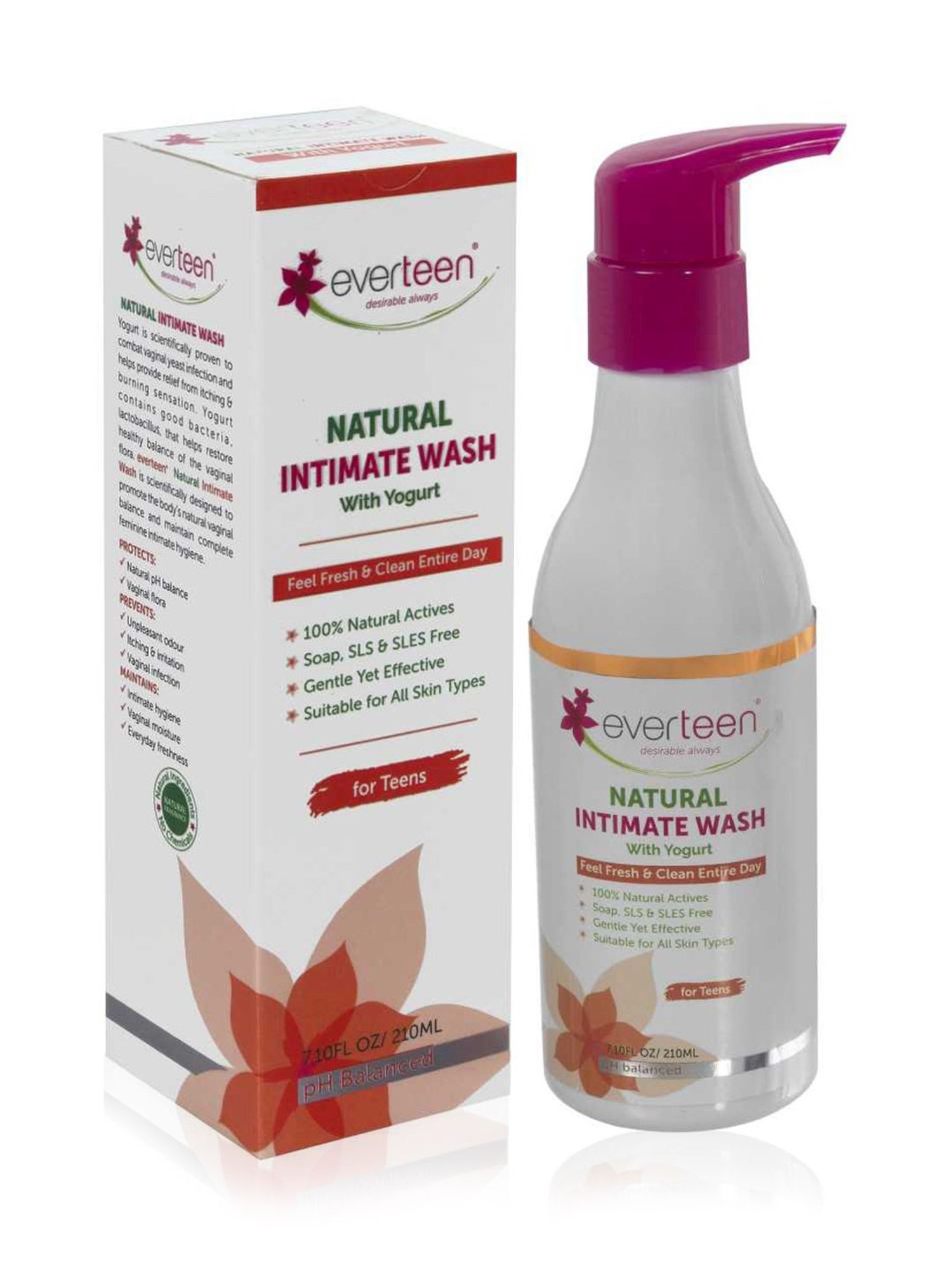 everteen Yogurt Natural Intimate Wash for Feminine Intimate Hygiene in Teens - 1 Pack - 210 ml