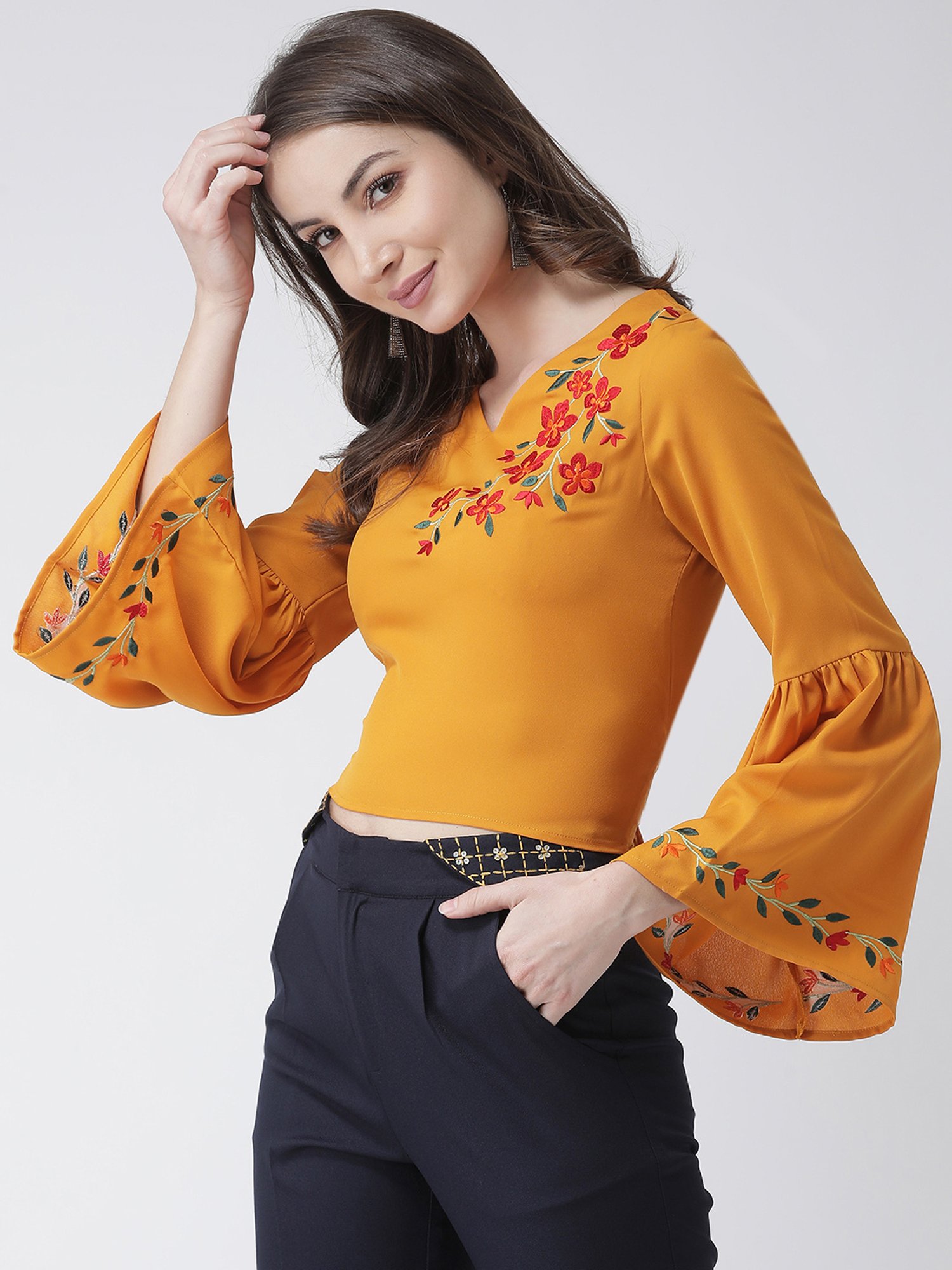 KASSUALLY Yellow Embroidered Top