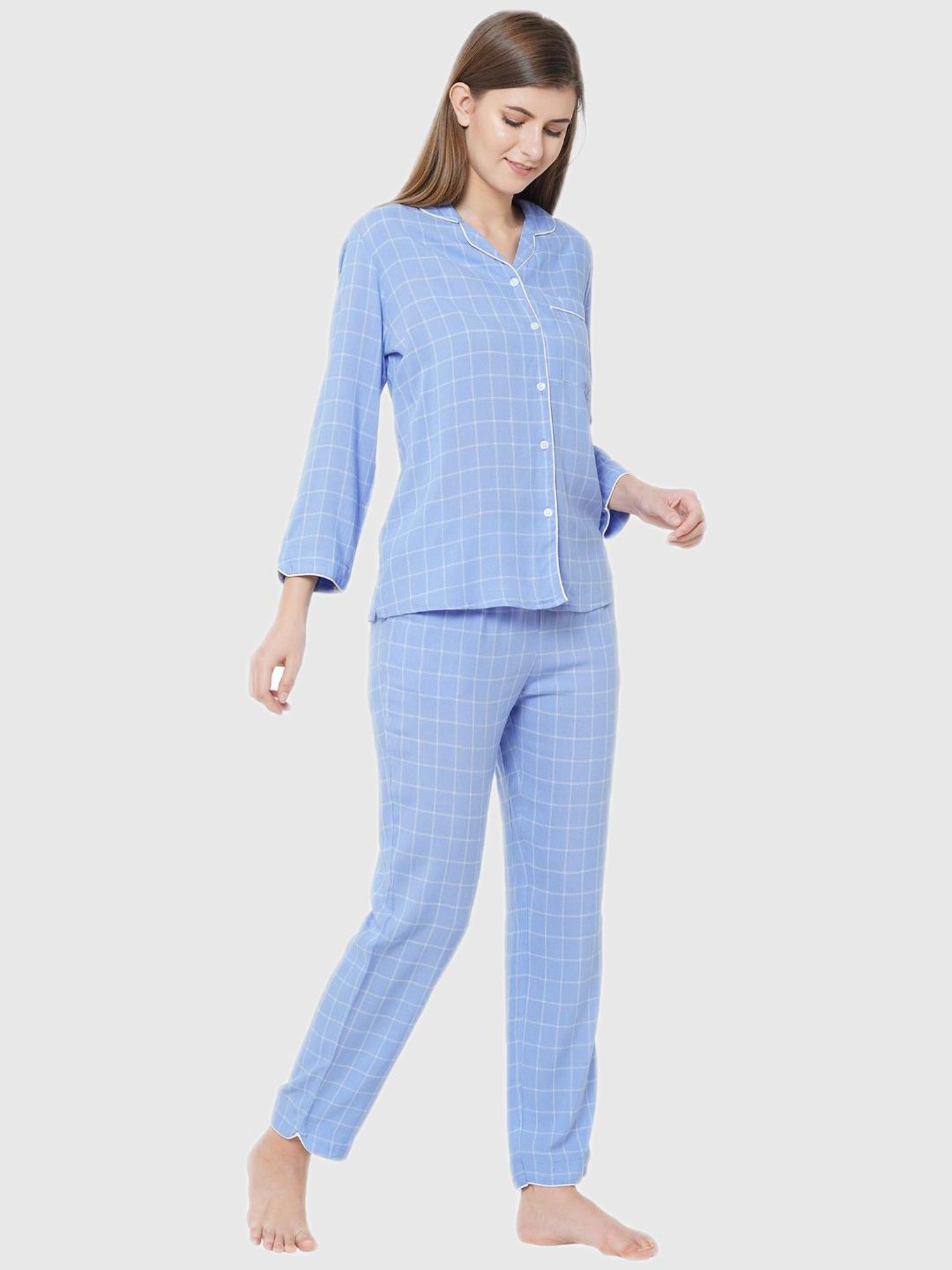 Mystere Paris Blue Checks Pajama Set