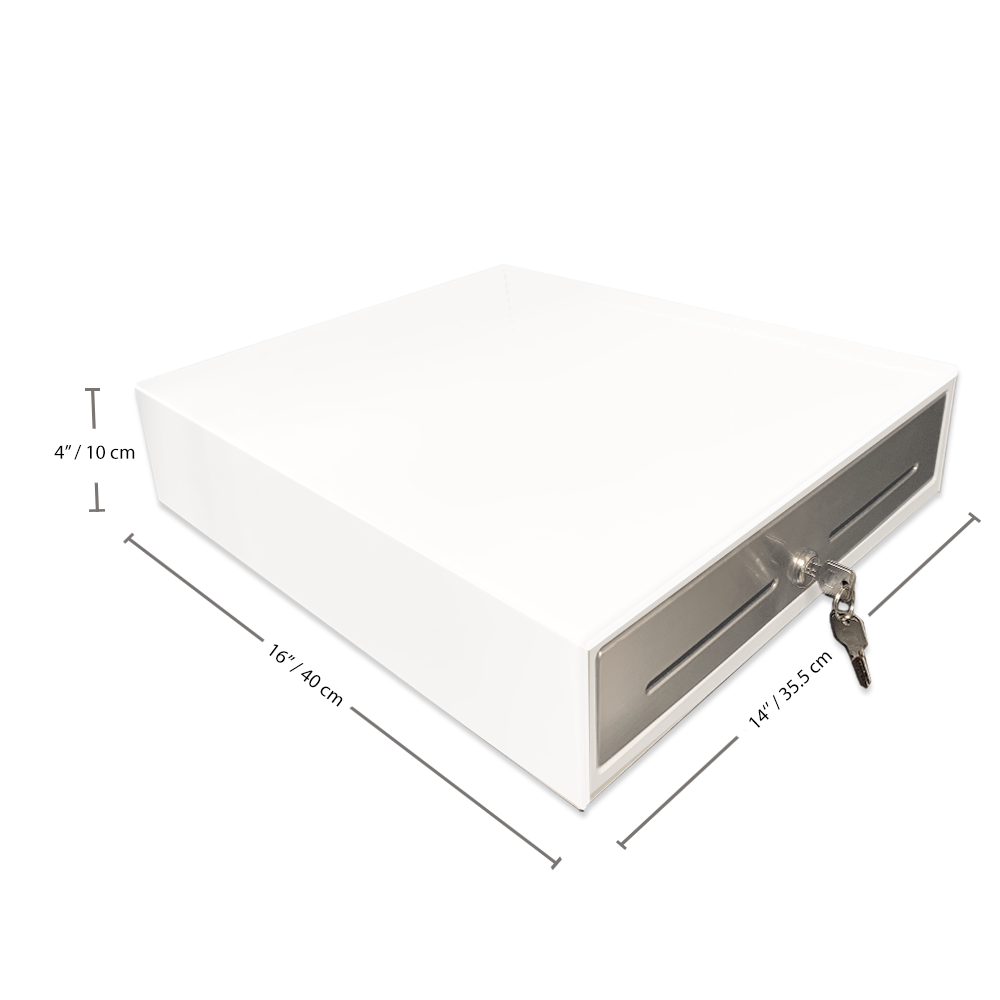 14" White Automatic POS Cash Drawer with Stainless Steel Front