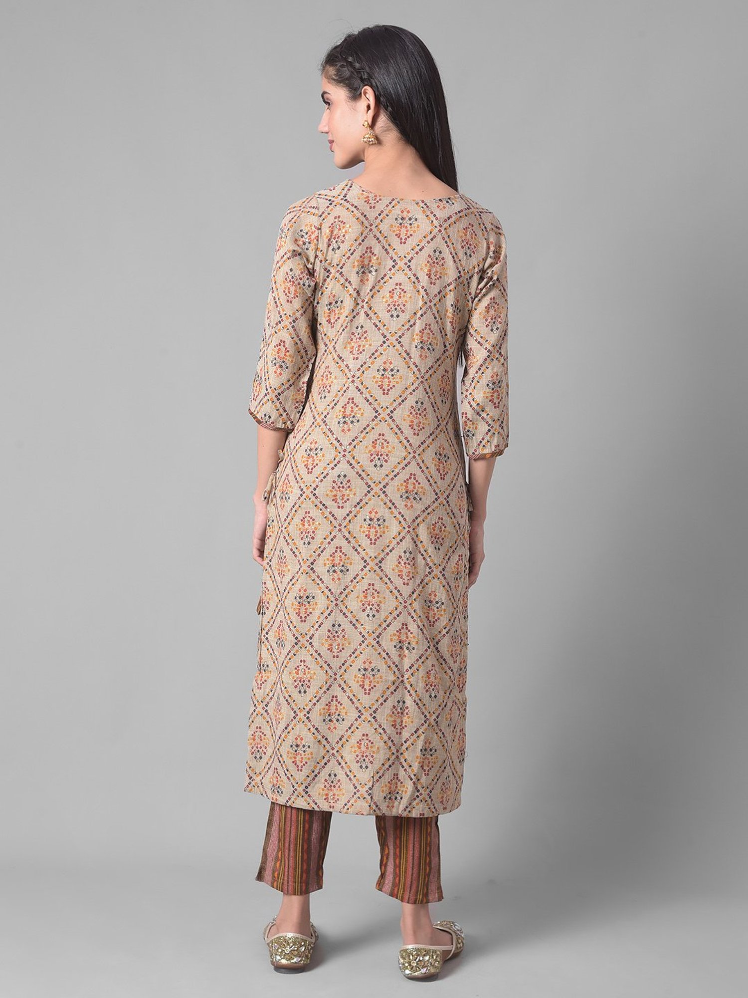 Dollar Missy Beige Printed Kurta With Pants