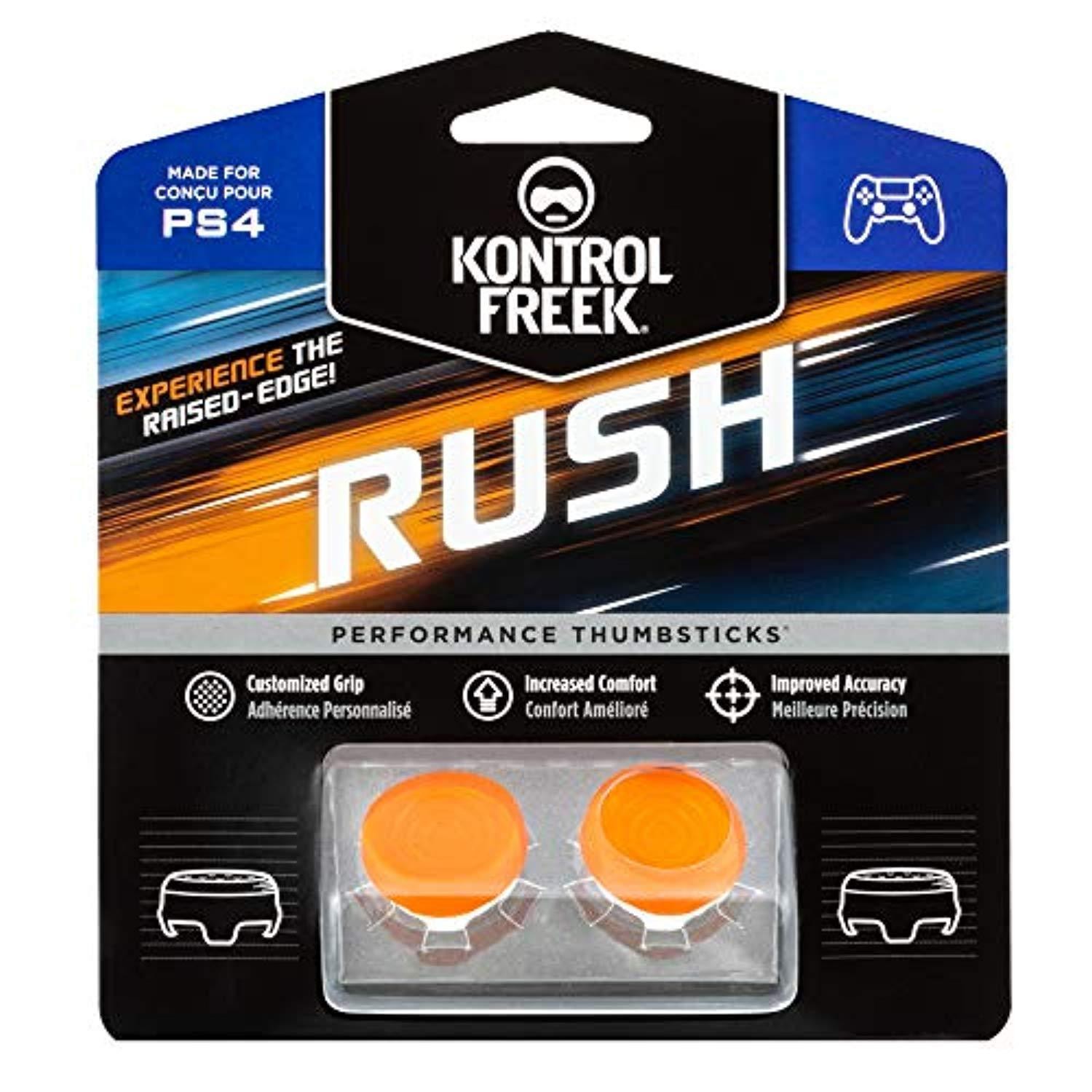 kontrolfreek rush performance thumbsticks for playstation 4 (ps4) | performance thumbsticks | 2 mid-rise, concave | orange/white
