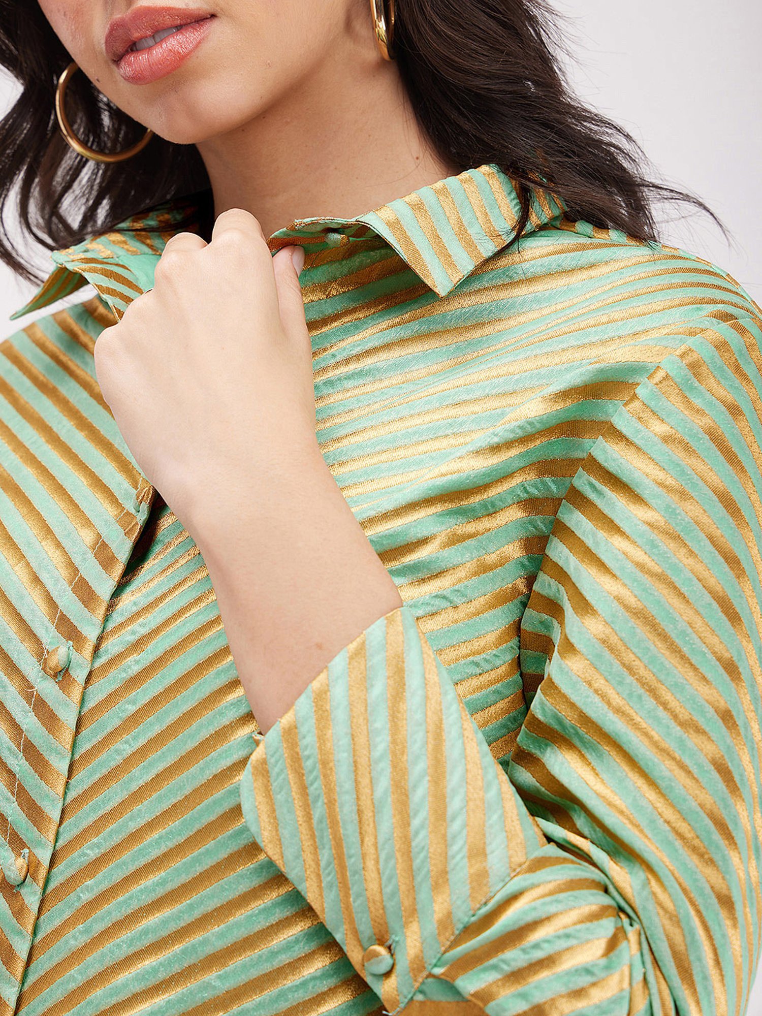 Fablestreet Green & Gold Striped Top