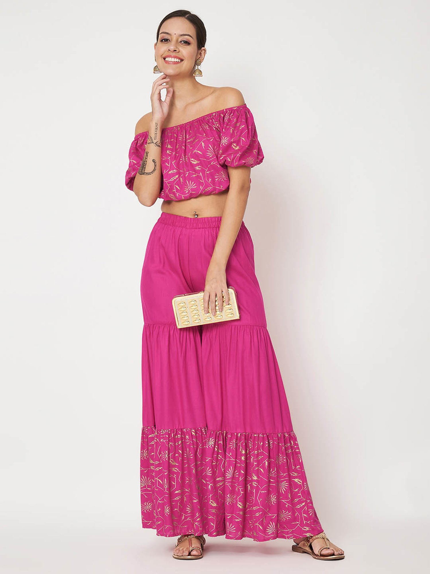 studiorasa Pink Block Print Sharara
