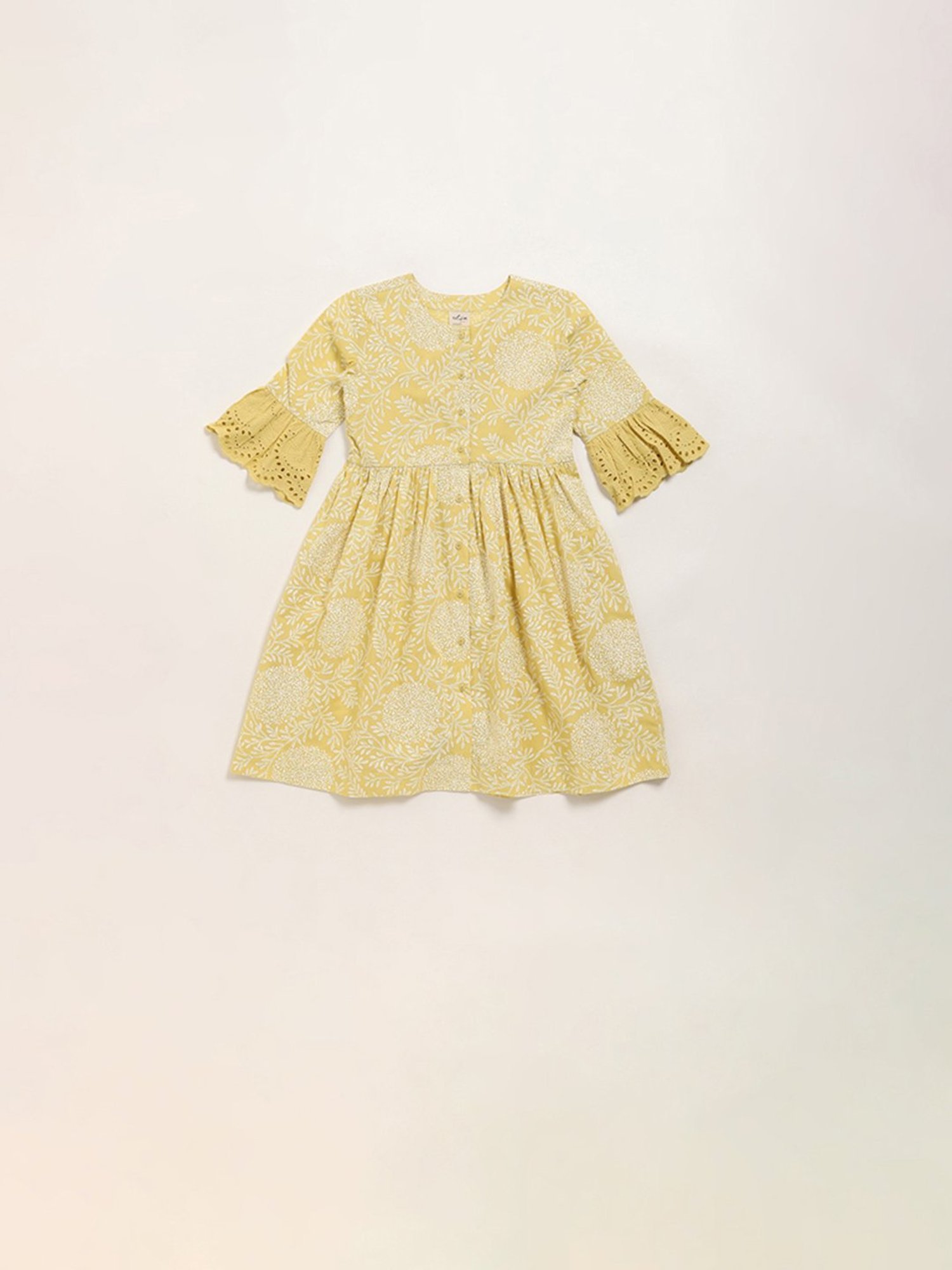 Utsa Kids by Westside Mustard Floral Design A-Line Cotton Dress