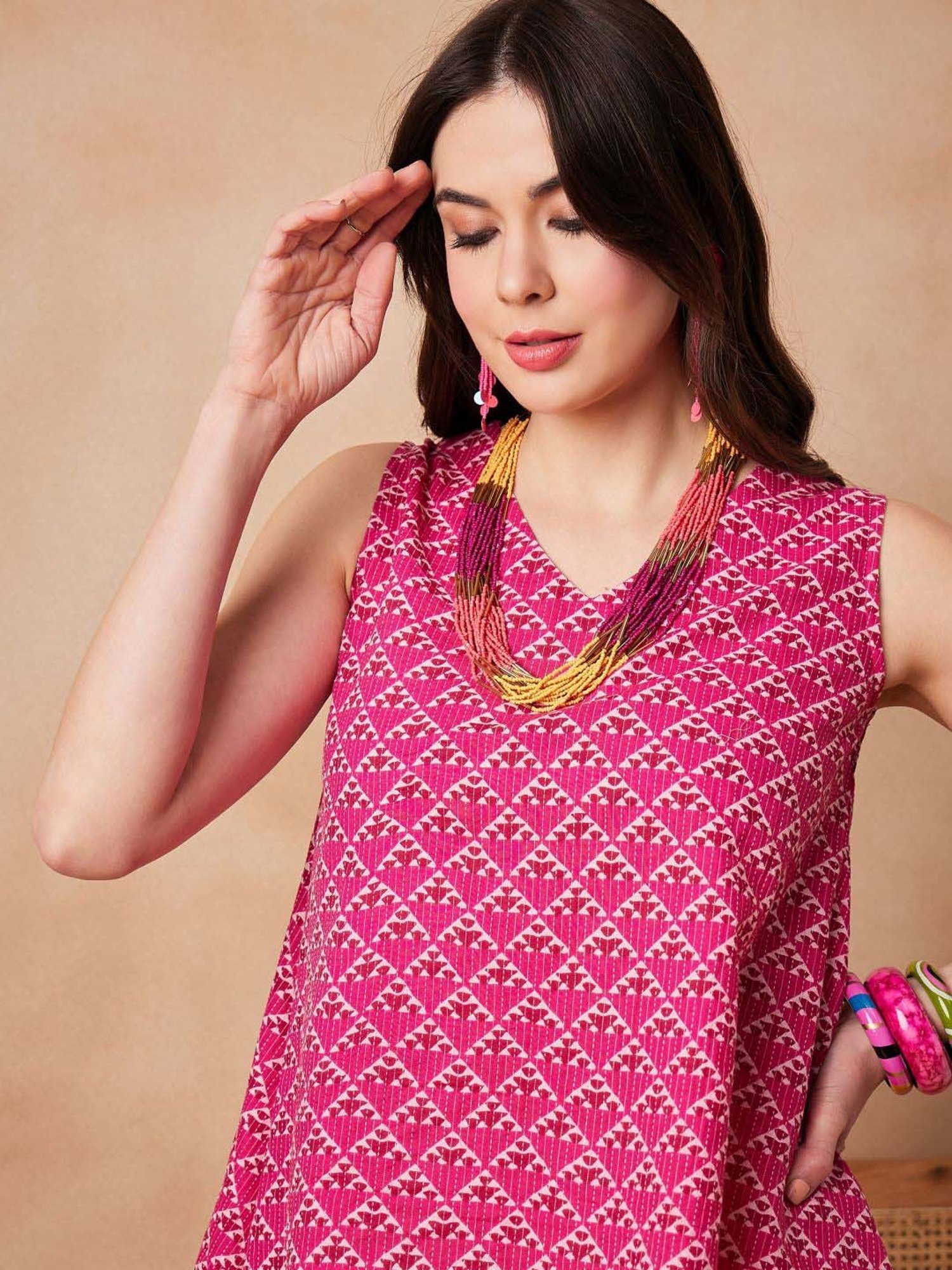 Inweave Pink Cotton Printed Top