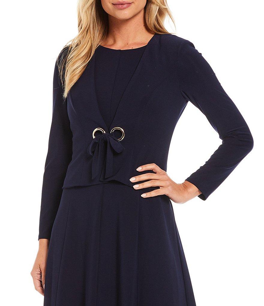 Jessica Howard Long Sleeve Round Neck Grommet Tie Jersey 2-Piece Jacket Dress