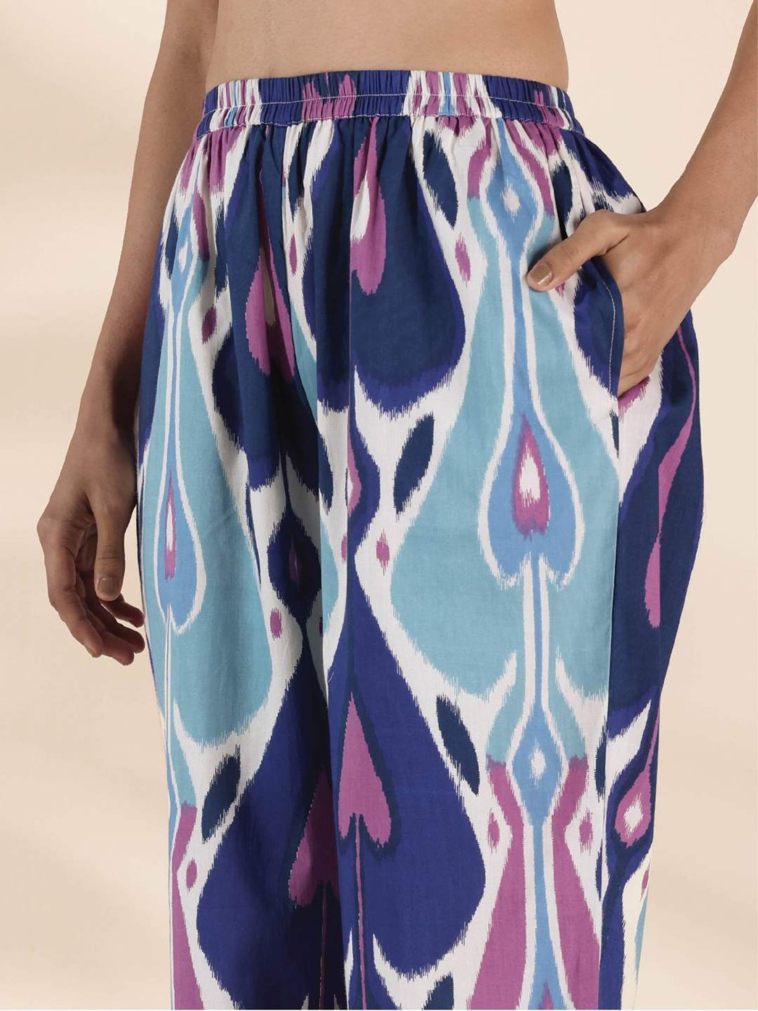 true Browns Blue Printed Top Pant Set