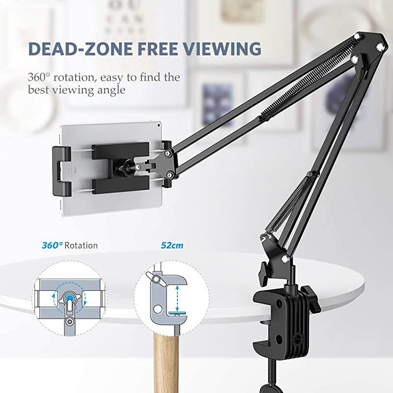 Tablet Mount Lazy Holder Adjustable Long Arm Clamp Compatible for iPad Air Pro Mini iPhone 11 Pro Max X 8 7 6 6S Samsung Galaxy S9 Plus S8 Nintendo Switch All 4129 Cell Phone and Tablet