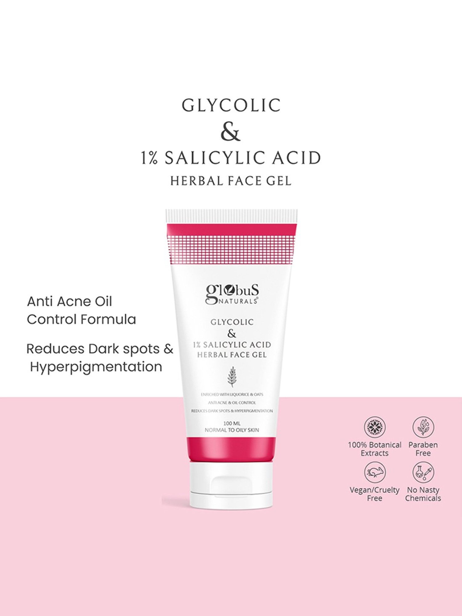 Globus Naturals Glycolic & 1% Salicylic Acid Herbal Face Gel - 100 ml