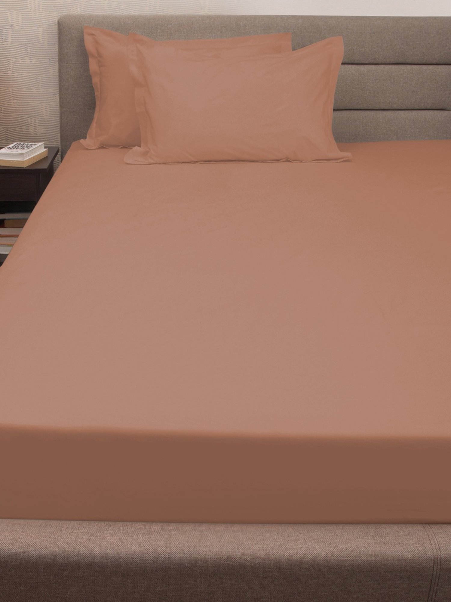 Petal Home Solid Beige 300 TC Cotton King Bed Sheet with 2 Pillow Covers