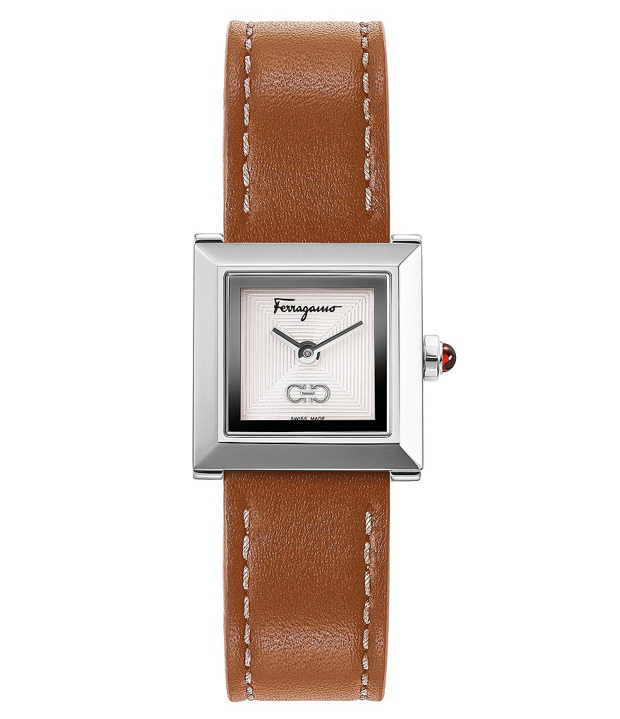 Salvatore Ferragamo Stainless Steel Square Case Strap Watch