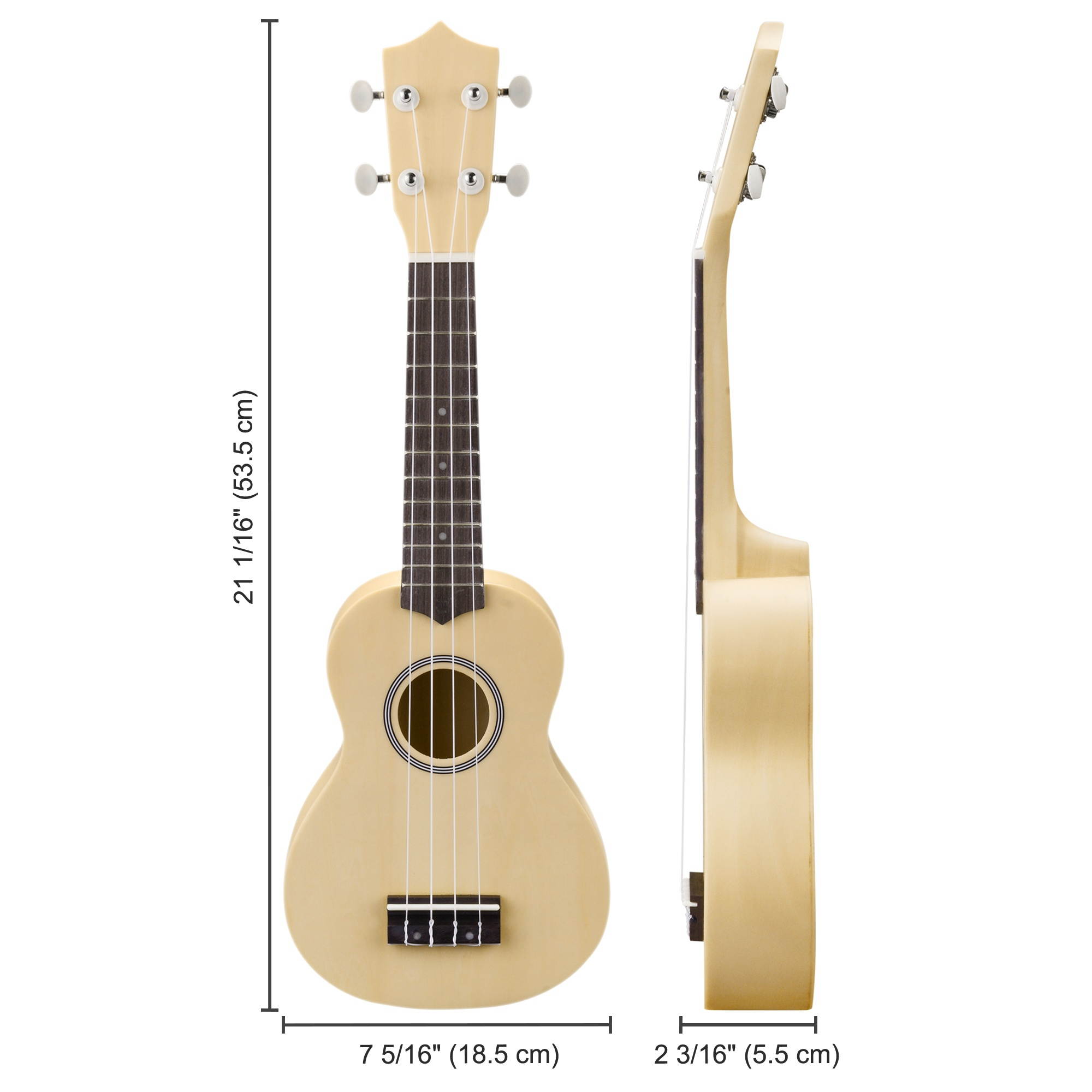 21" Basswood 12 Fret Soprano Ukulele with Aluminum Capo Carrying Bag Natural