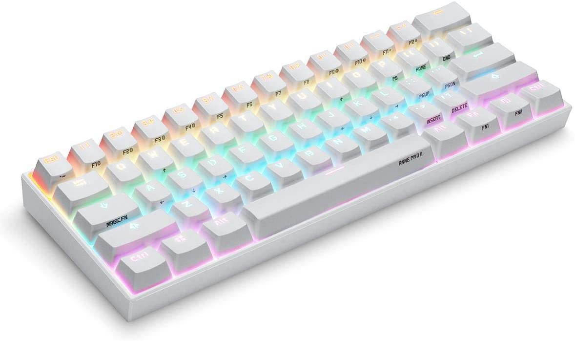 CUUWE ANNE PRO 2, 60% Wired/Wireless Mechanical Keyboard  - Full Keys Programmable - True RGB Backlit - Tap Arrow Keys - Double Shot PBT Keycaps - NKRO - 1900mAh Battery