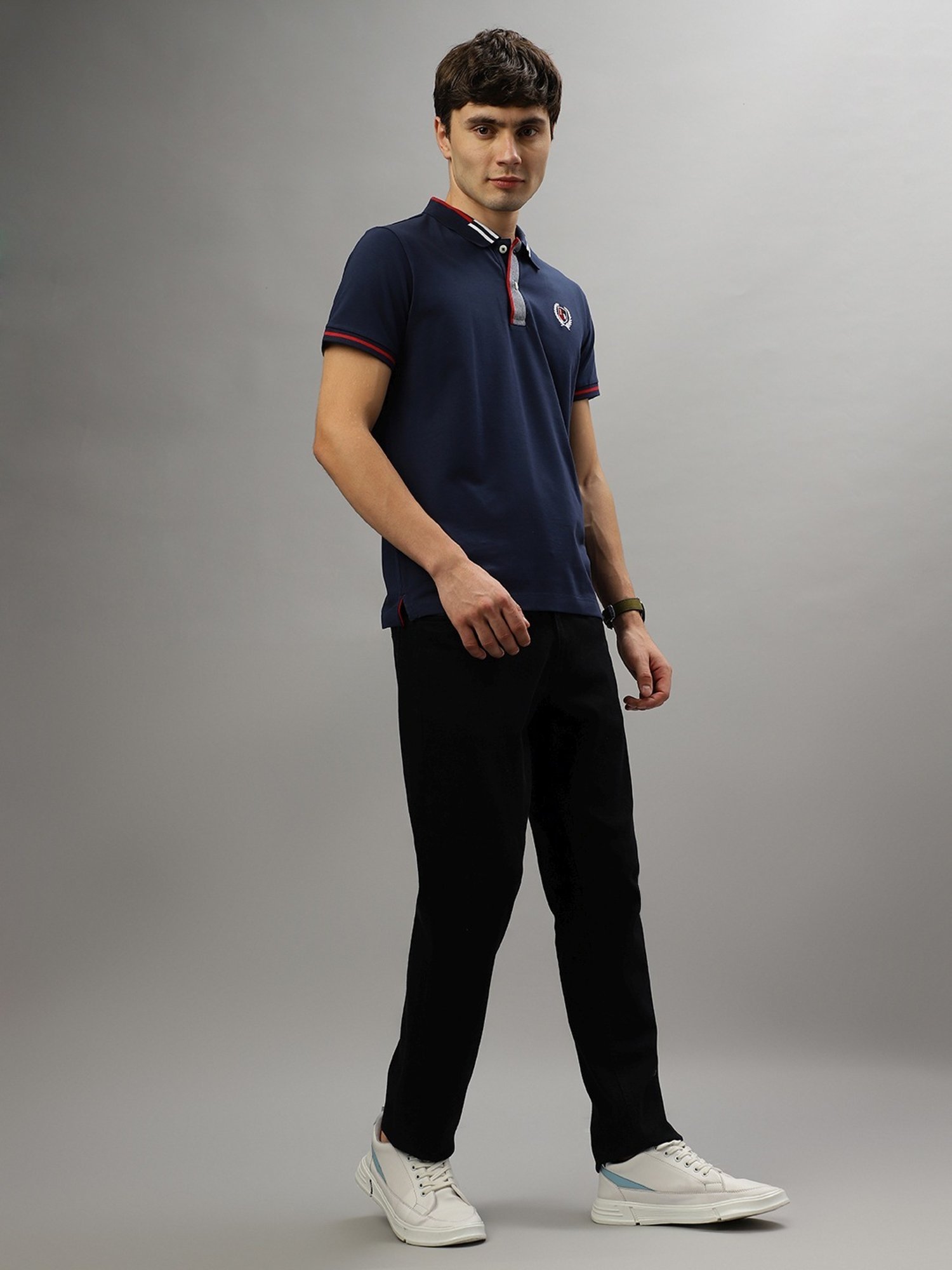 Iconic Navy Blue Cotton Regular Fit Polo T-Shirt