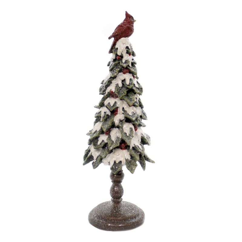 Christmas 15.0" Snow Tree Cardinal On Top Glittered Berries  -  Decorative Figurines