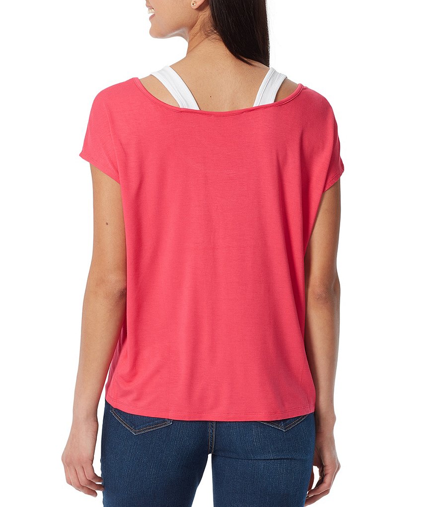 Anne Klein Sport Glenda Short Sleeve Scoop Neck Twofer Knit Top