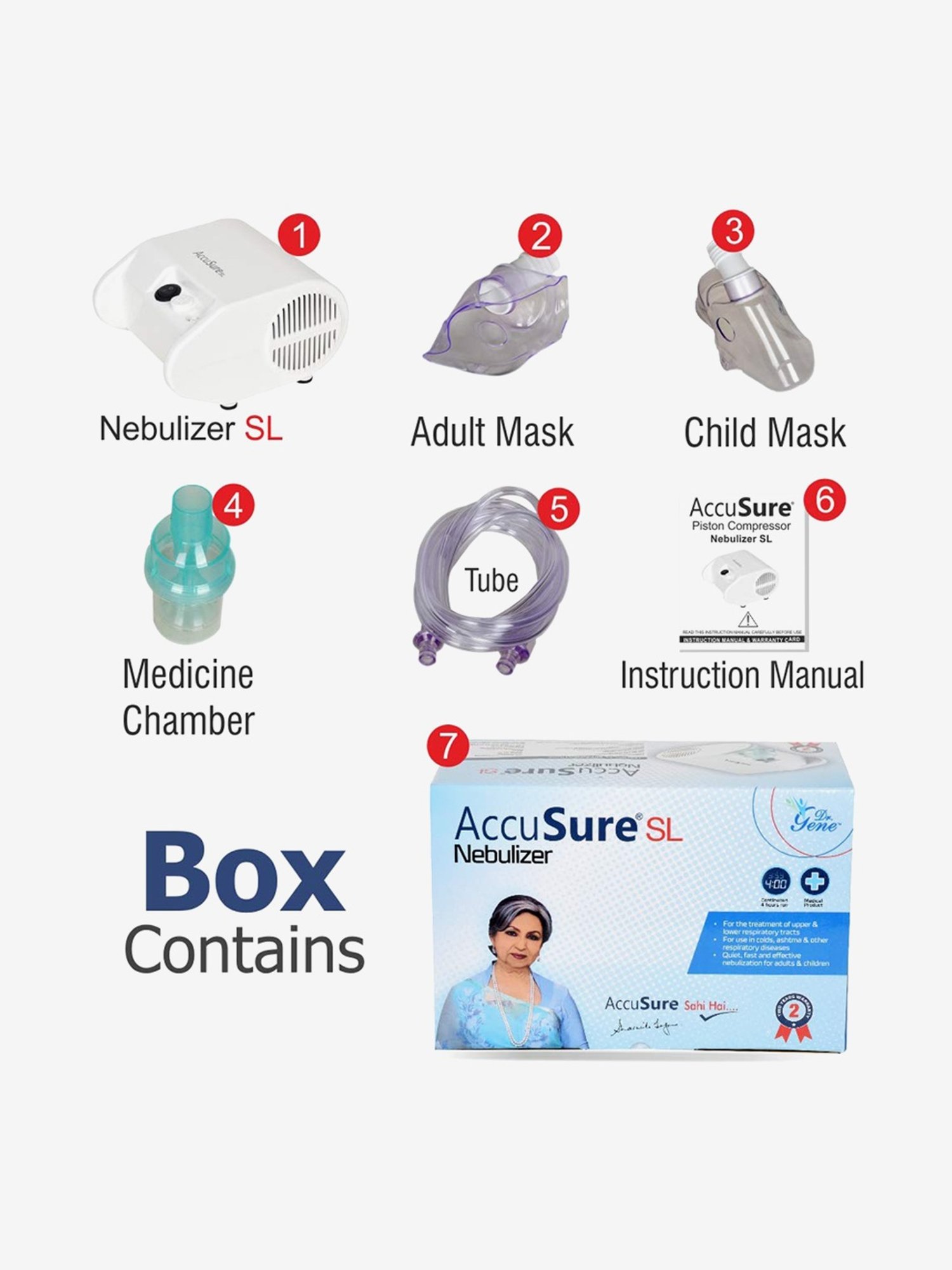 AccuSure SL Nebulizer Compressor Nebulizer Machine Kit with Mouth Piece, Child and Adult Mask