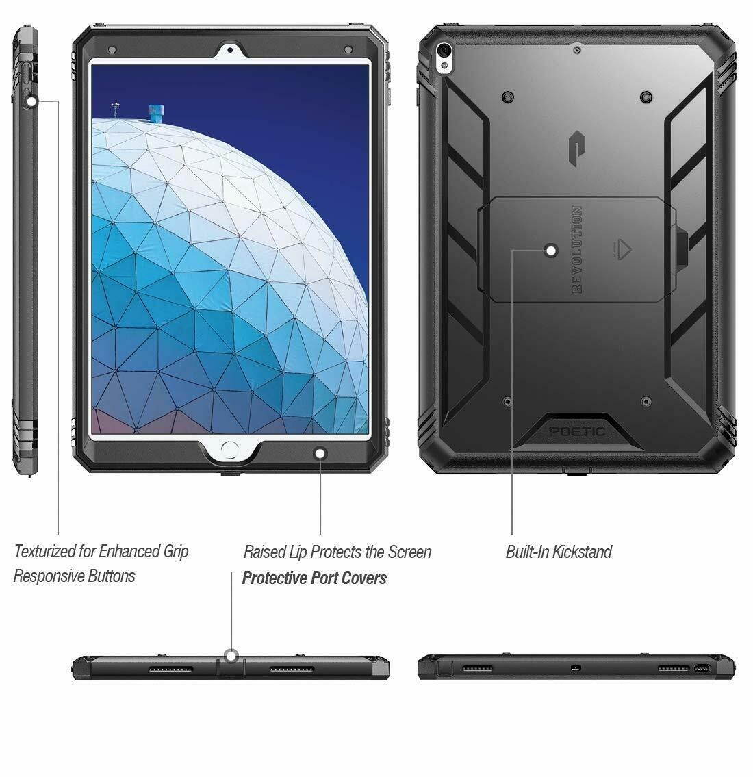 Poetic Revolution Built-in Screen Protector Kick Stand for iPad Pro 10.5 Black