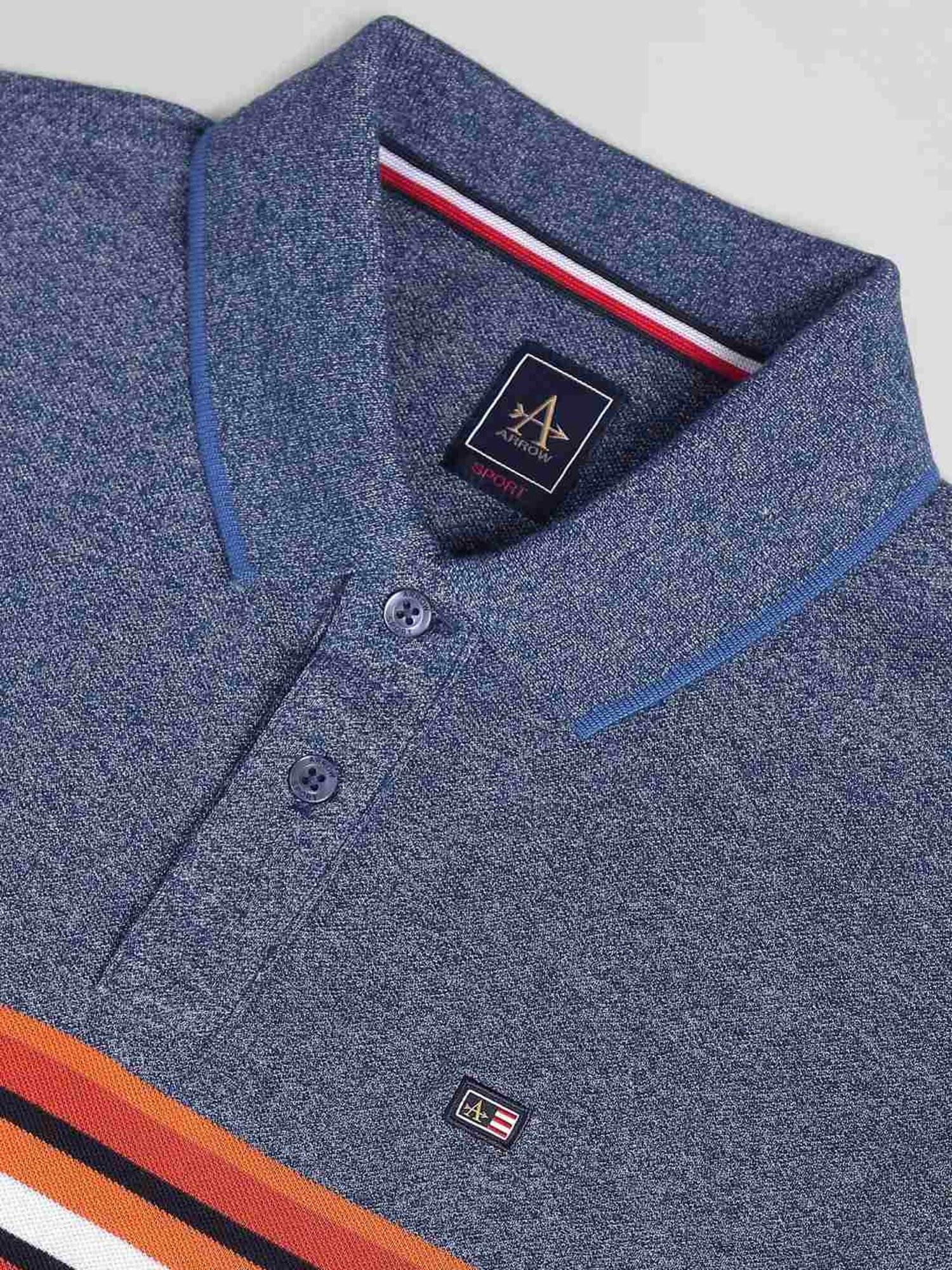 Arrow Sport Blue Cotton Regular Fit Striped Polo T-Shirt