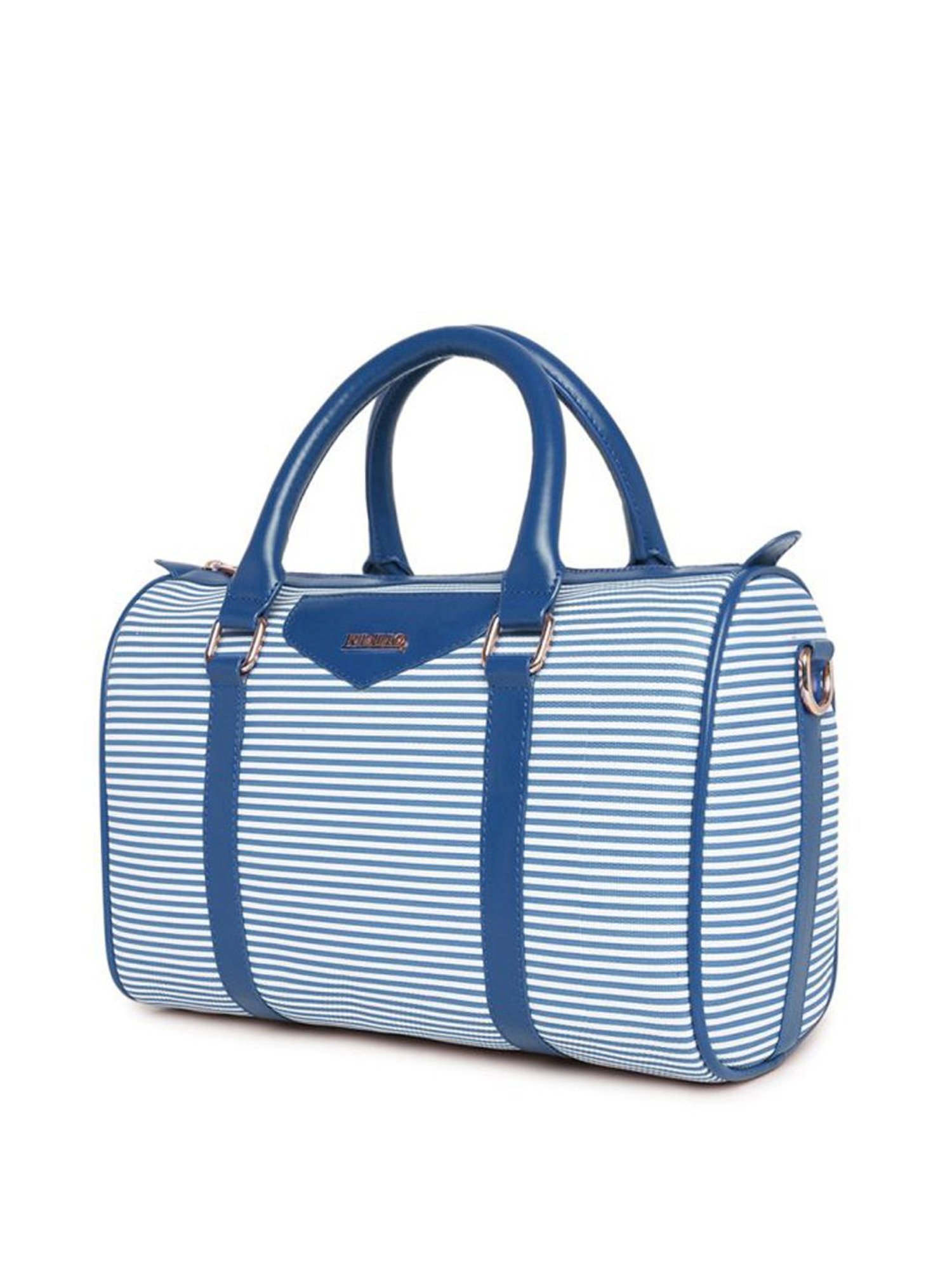 KLEIO Blue Striped Medium Bowler Handbag
