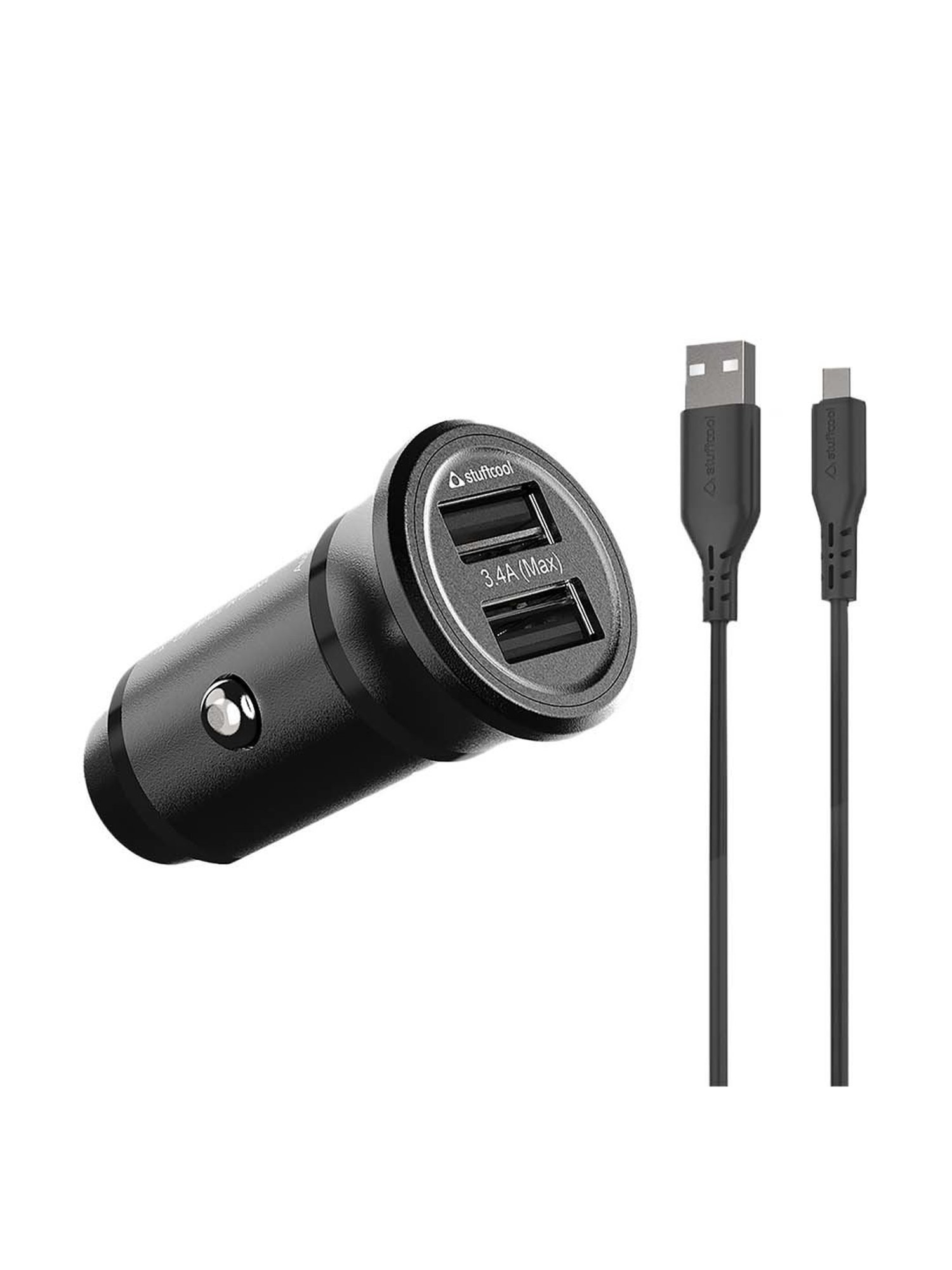 Stuffcool CKISO34M-BLK 3.4 Amp Dual Port Micro USB Cable Car Charger (Black)