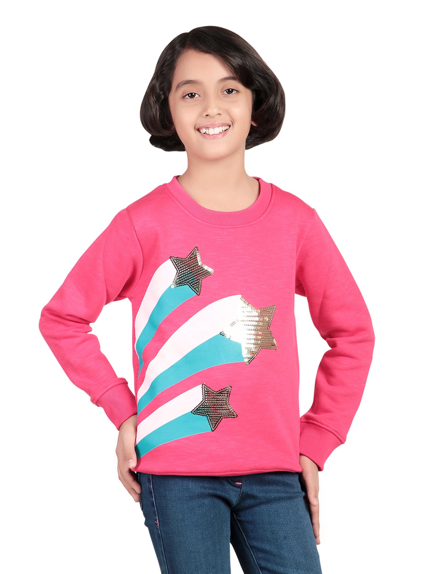 Bodycare Kids Fuchsia Embellished Full Sleeves Sweatshirt