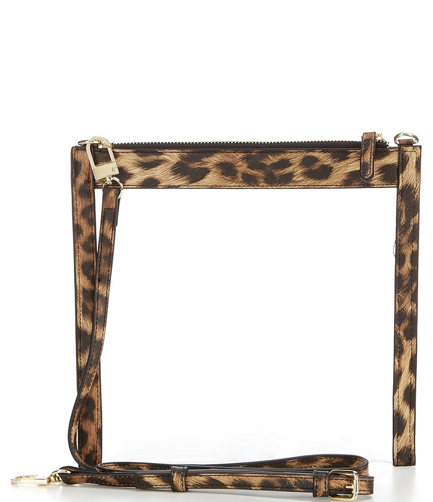 Kate Landry Clear Top Zip Leopard Trim Crossbody Bag