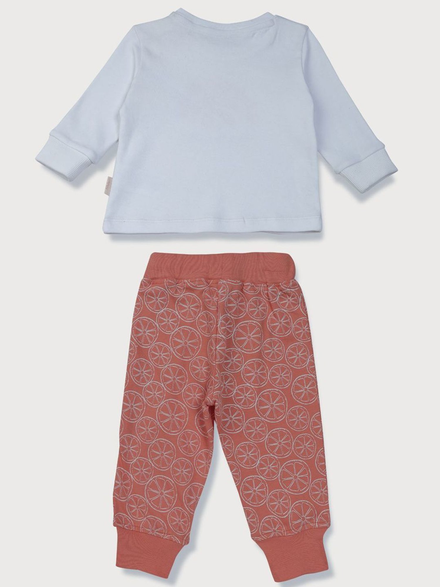 GJ baby Kids White & Peach Cotton Graphic Full Sleeves T-Shirt Set