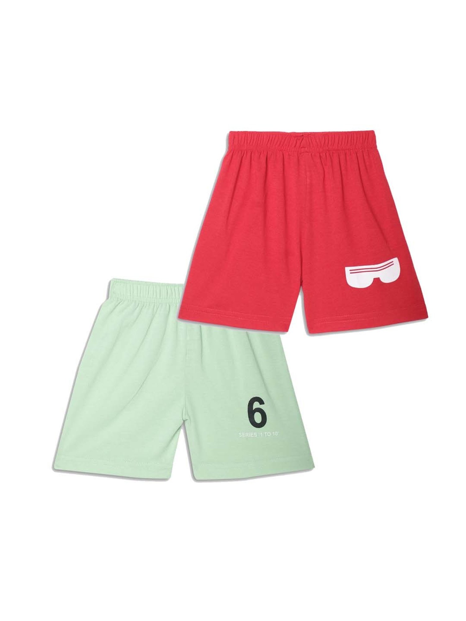 Vimal Jonney Kids Red & Green Printed Shorts (Pack of 2)