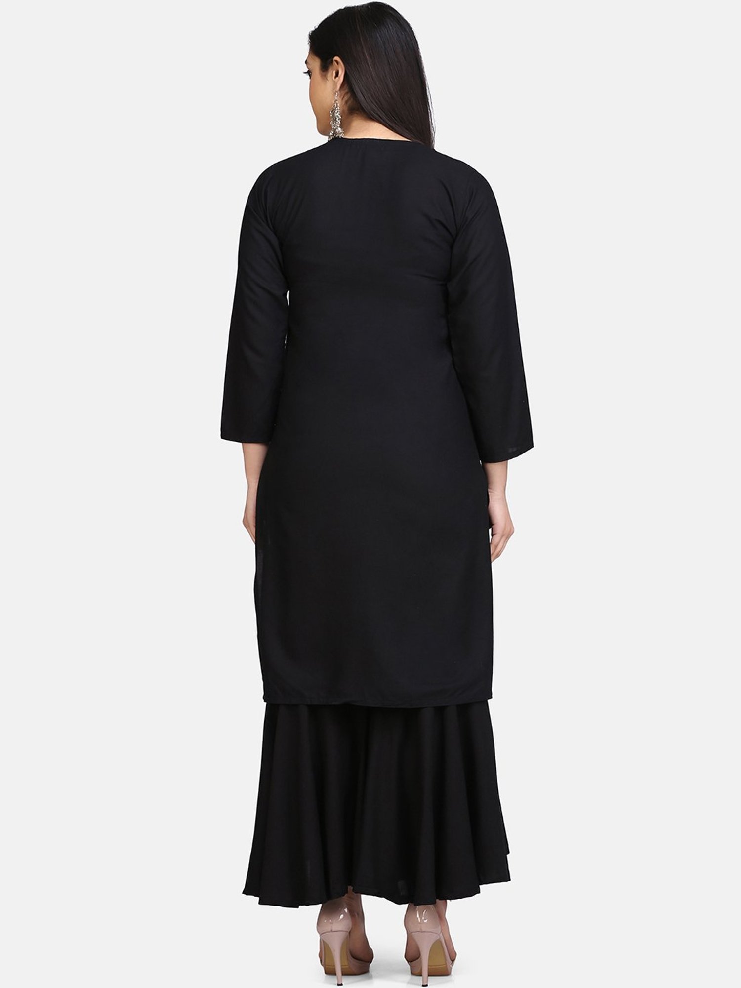 SHADES Black Chikankari Kurta Sharara Set