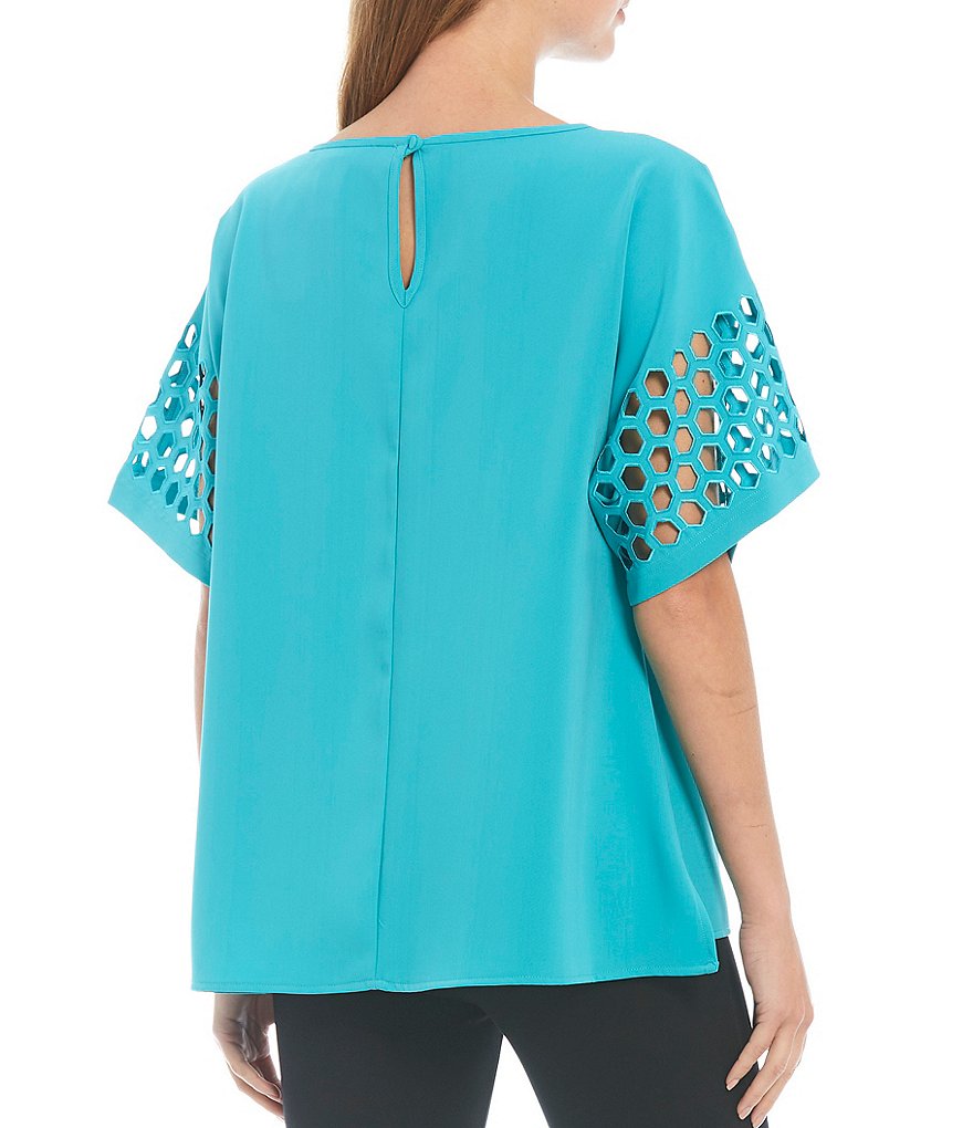 Ali Miles Laser Cut Dolman Sleeve Top