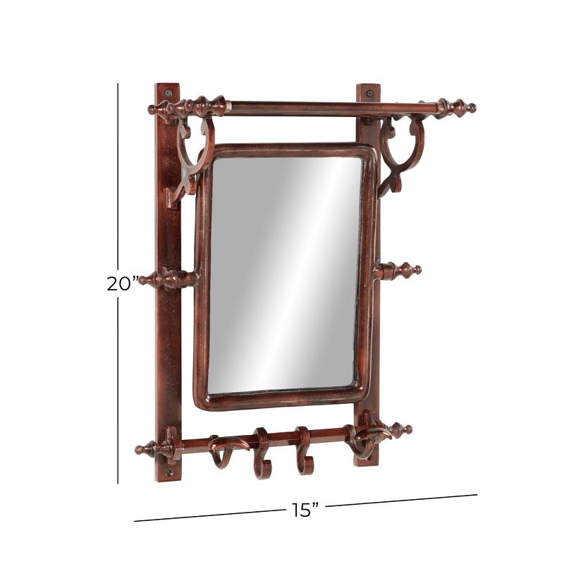 15" x 20" Copper Bathroom Wall Rack with Hooks and Rectangular Mirror - Olivia & May