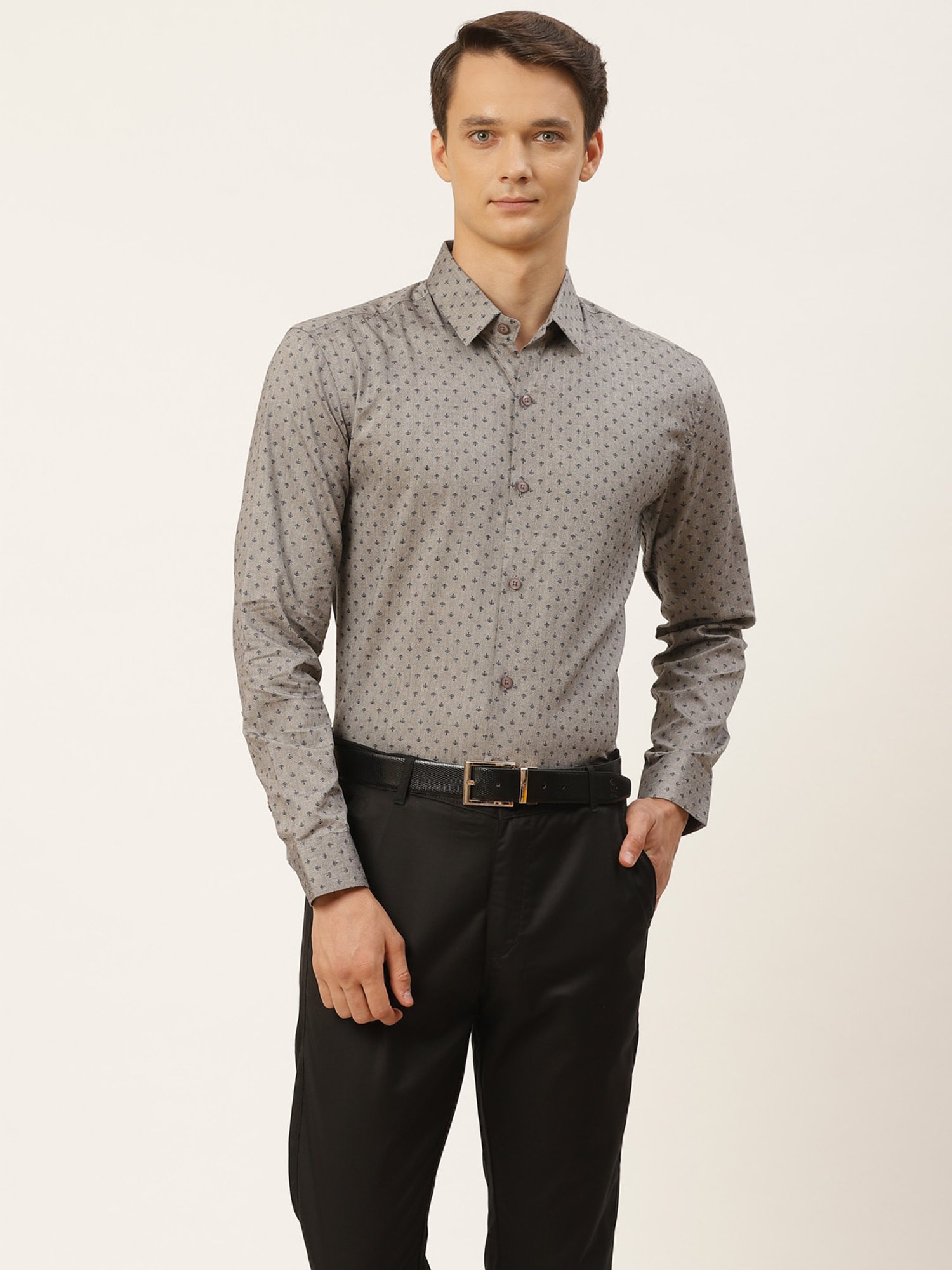 Sojanya Grey Cotton Regular Fit Printed Shirt