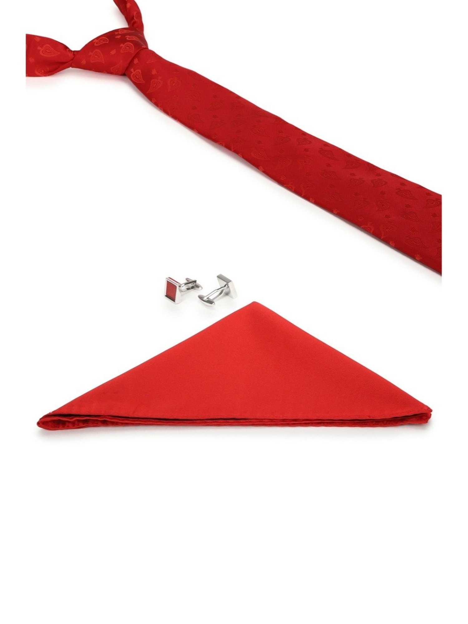 Peter England Red Tie, Pocket Square & Cufflink - Set of 3