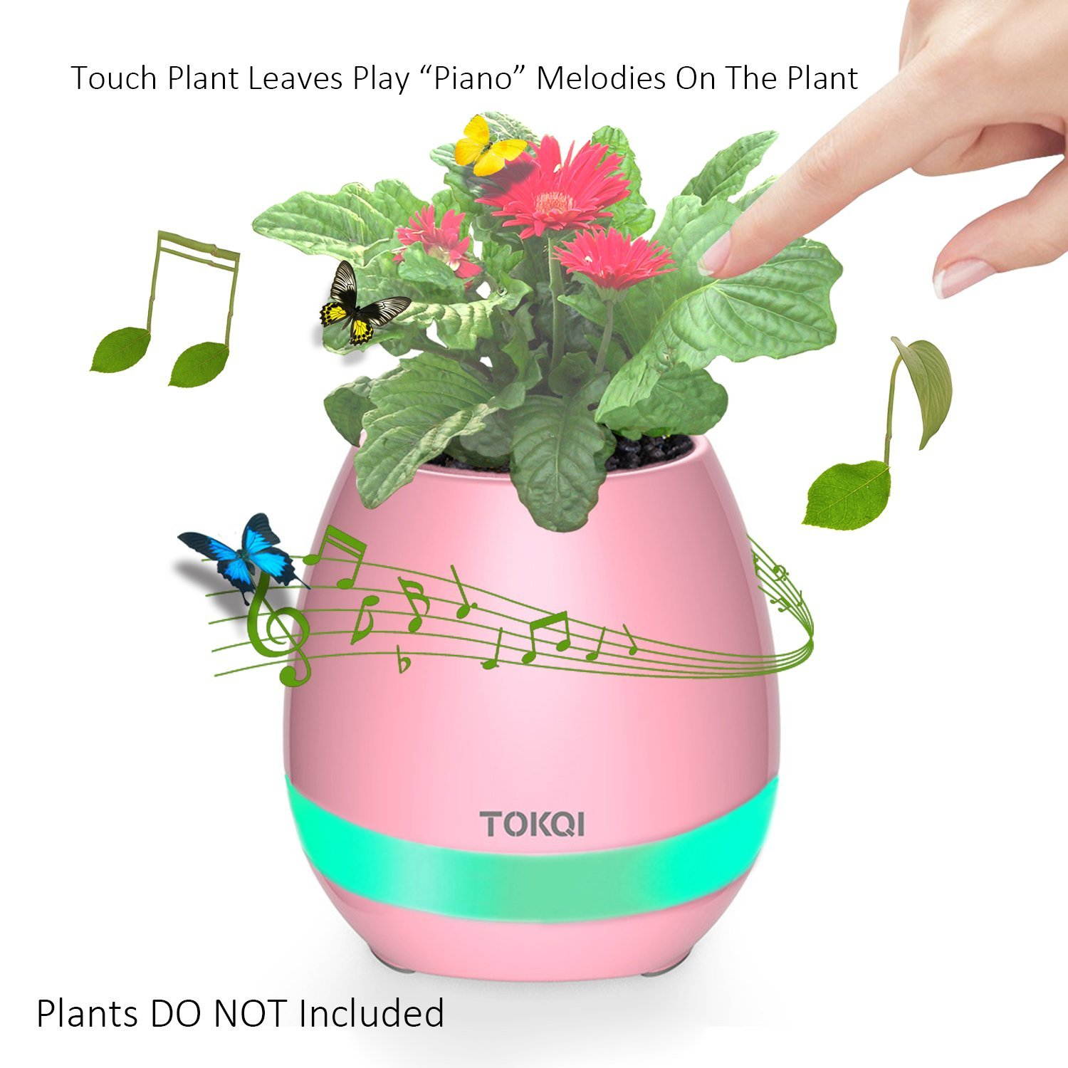 TOKQI Music Flowerpot,Luyuan Touch Plant Piano Music Playing Flowerpot Smart Multi-color LED Light Round Plant Pots Bluetooth Wireless Speaker (whitout Plants)