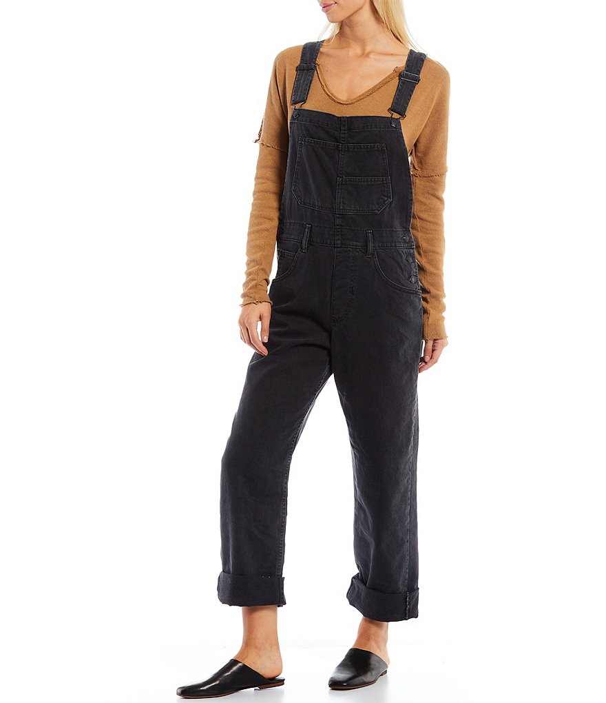 Free People Ziggy Cotton Denim Square Neck Overalls